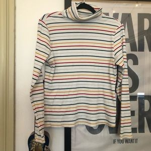 Rainbow Skinny Horizontal Stripe Turtleneck